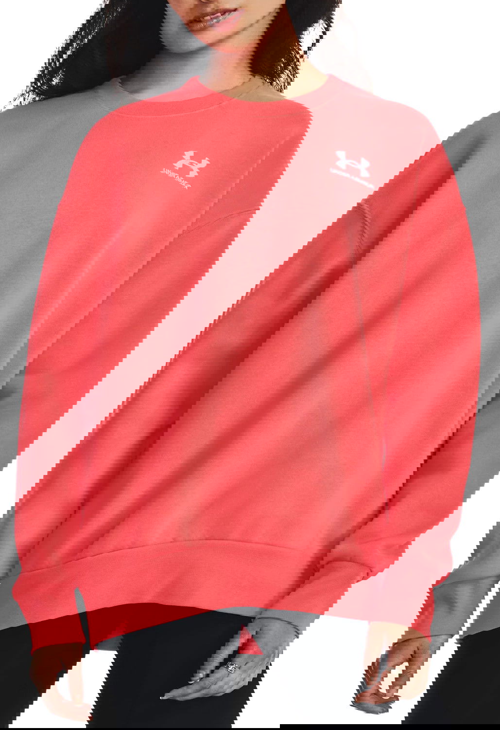 Sweatshirt Under Armour UA Essential Fleece Oversized Crew Rød | 1379475-690, 0