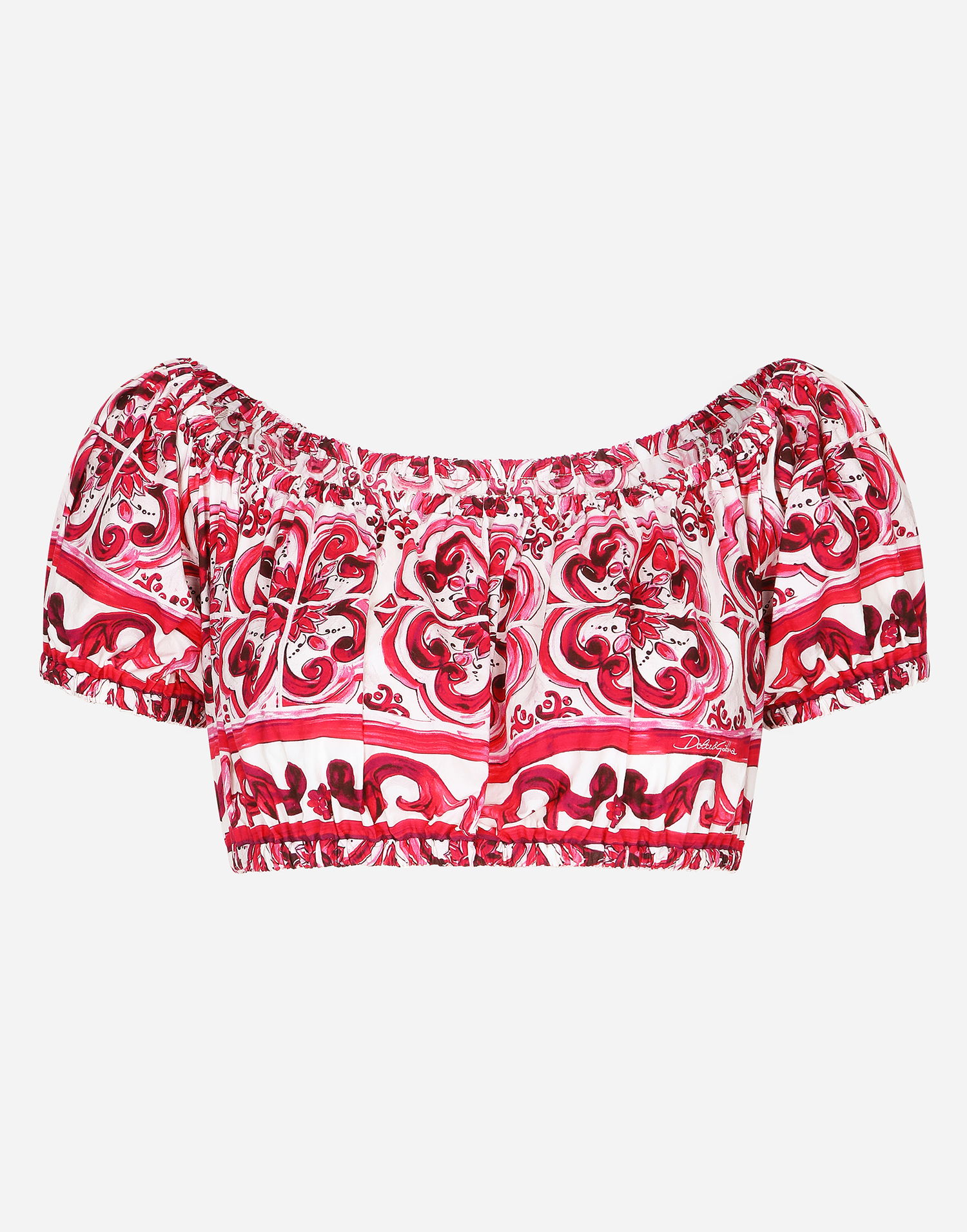 Crop top Dolce & Gabbana Majolica-print Poplin Crop Top Lyserød | F755RTHH5BAHE3TN, 0