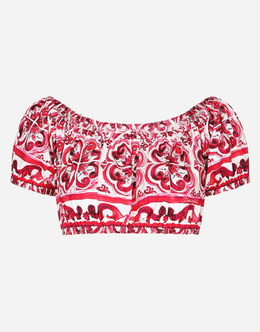 Crop top Dolce & Gabbana Majolica-print Poplin Crop Top Lyserød | F755RTHH5BAHE3TN, 0