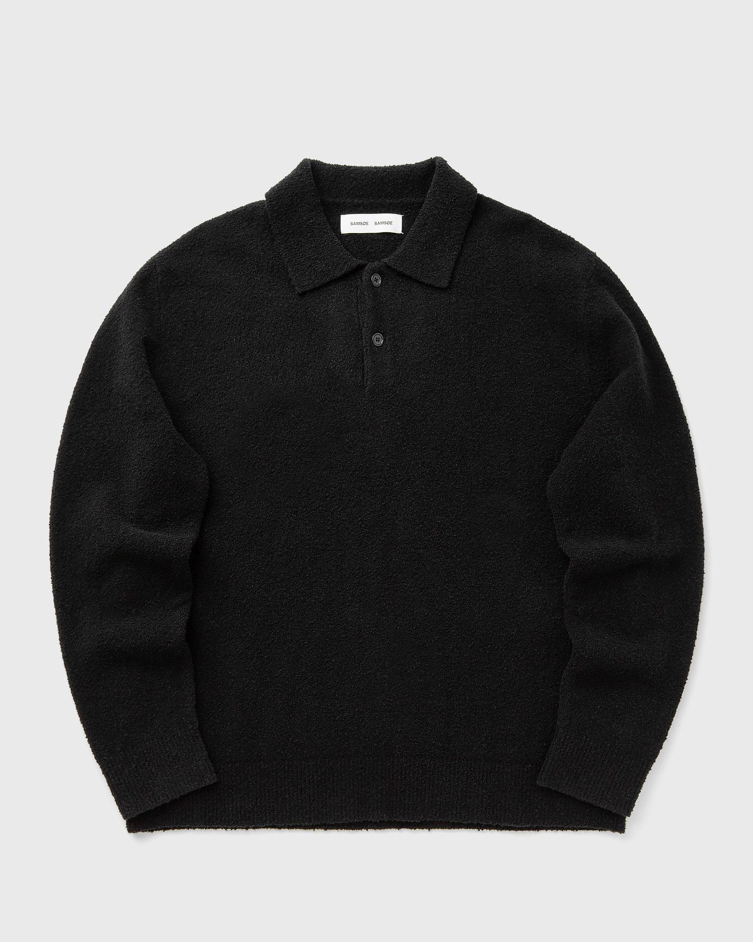 Polo skjorte Samsoe Samsoe SANINO Long Sleeve Textured Knit Polo Sort | M24100093-BLACK, 1