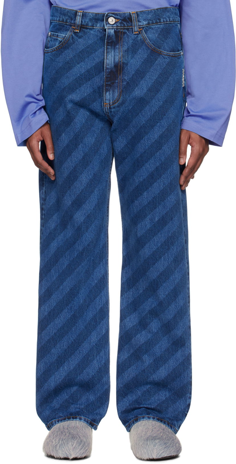 Jeans Marni Marni Wide Leg Diagonal Stripe Jeans Blå | PUJU0021A0 USCX36