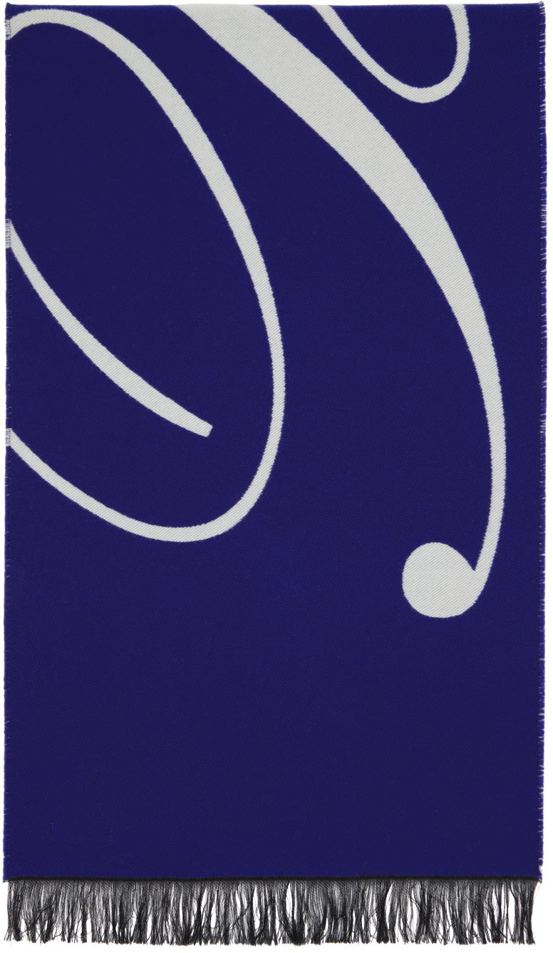Tørklæde Burberry Logo Wool Silk Scarf Blue / Off-White Mørkeblå | 8079174