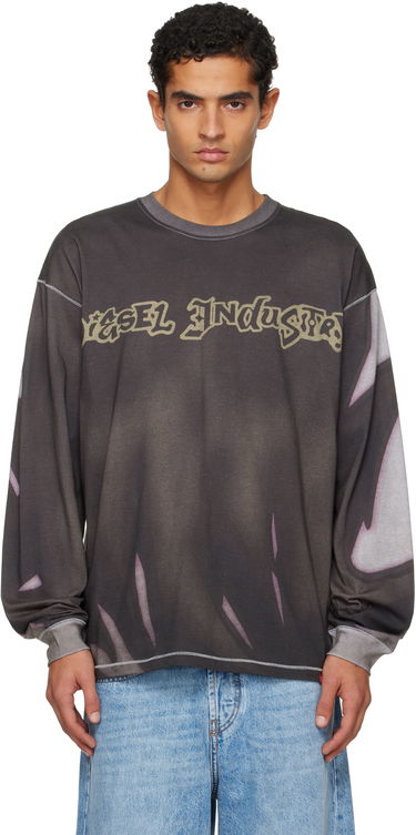 T-shirt Diesel VESEL Industry Graphic Faded Long-Sleeve Crewneck T-shirt Grå | A21854-0BKBY-98BA, 0