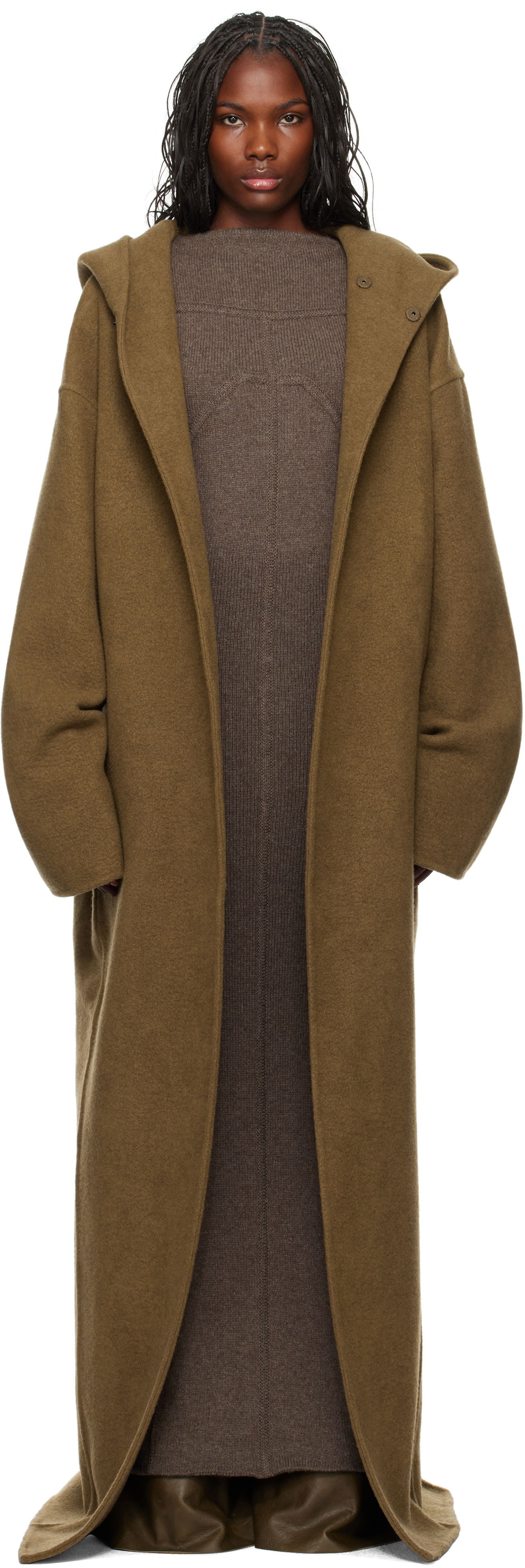 Frakker Rick Owens Hooded Robe Long Coat Grøn | RO02D3957 DDR, 0