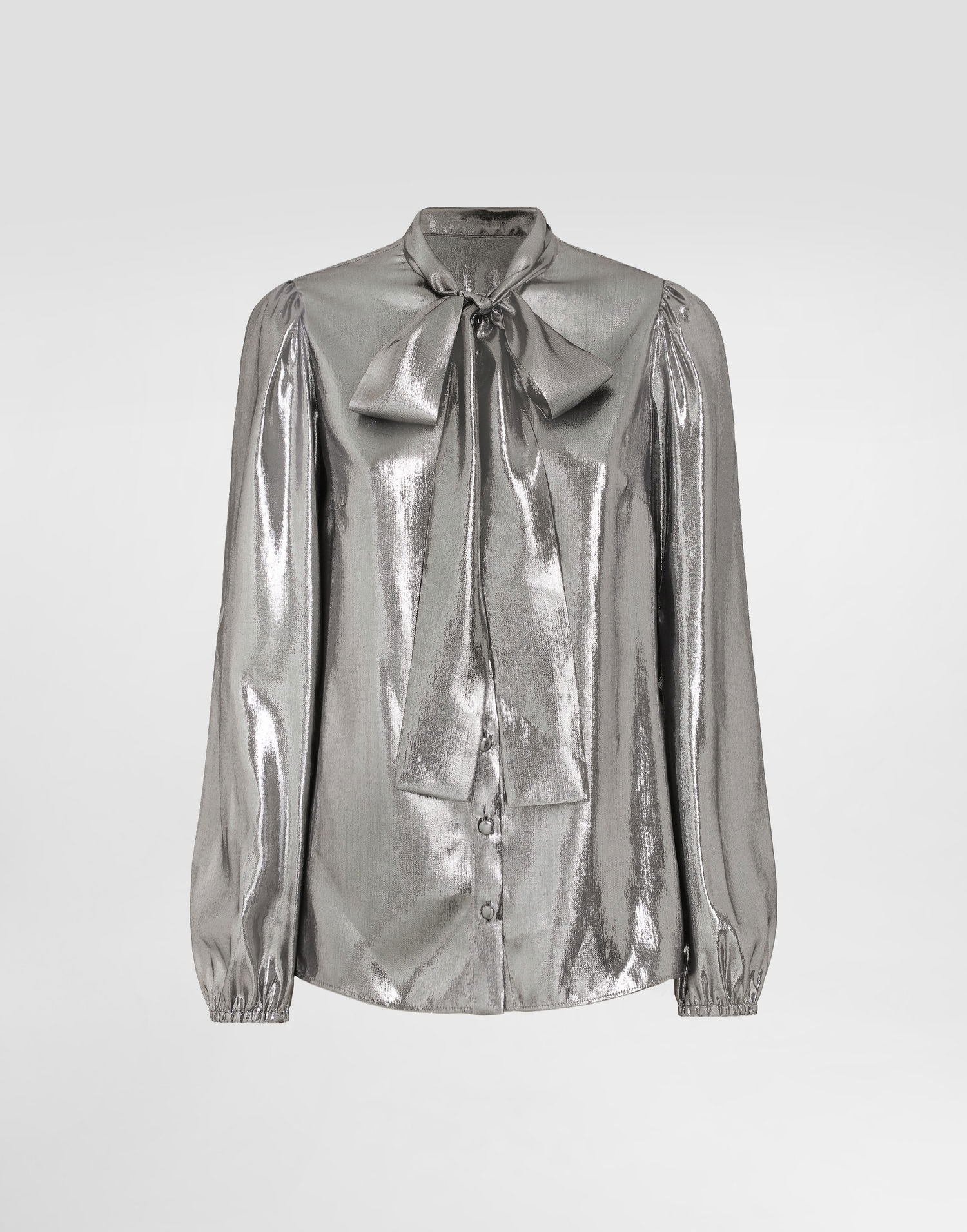 Skjorte Dolce & Gabbana Dolce & Gabbana Lamé Chiffon Pussy-Bow Blouse with Puffed Sleeves Metalisk | F5Q44THUMV2S0998, 0