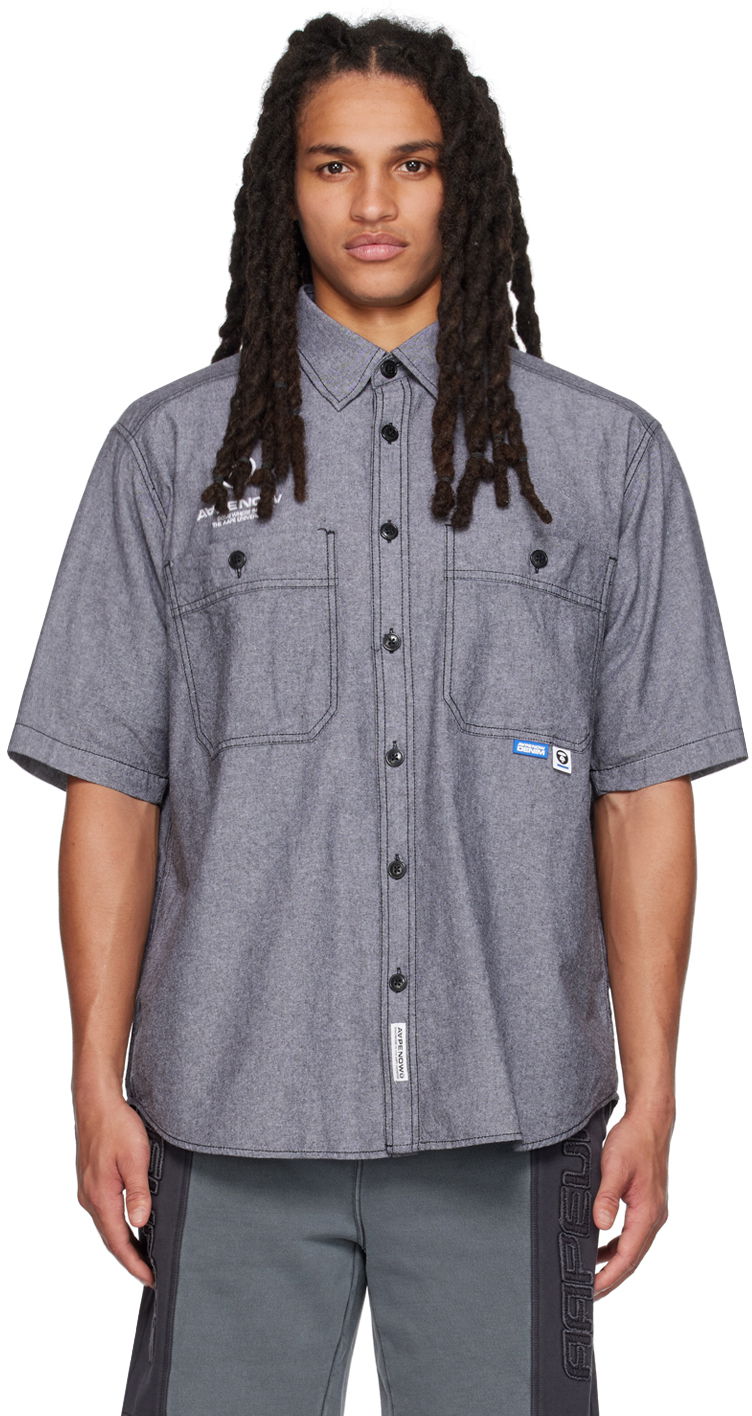 Skjorte AAPE by A Bathing Ape AAPE by A Bathing Ape Embroidered Shirt Grå | AAPSRM8436XXKBKX, 0