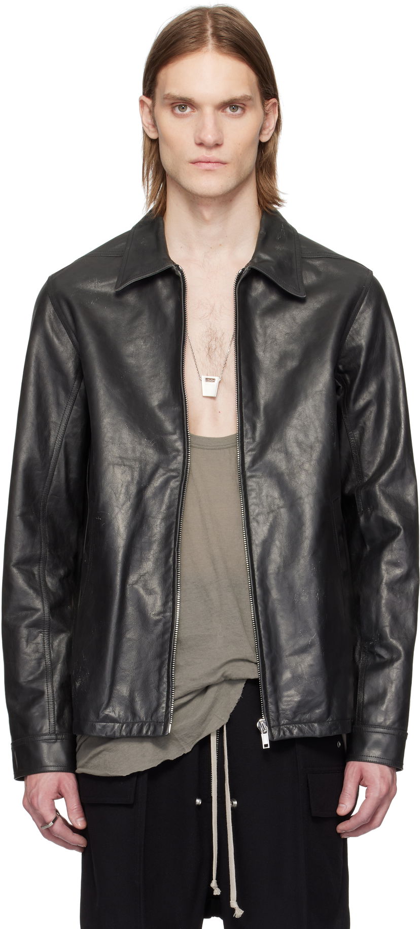 Jakke Rick Owens Rick Owens Hollywood Brad Leather Jacket Sort | RU01E5764 LTP