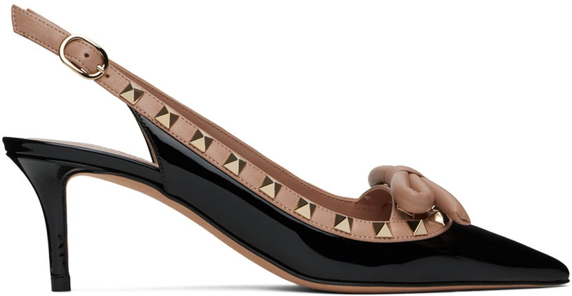 Sneakers og sko Valentino Garavani Black & Pink Rockstud Bow Slingback Heels Sort | 5W2S0IB8TZE