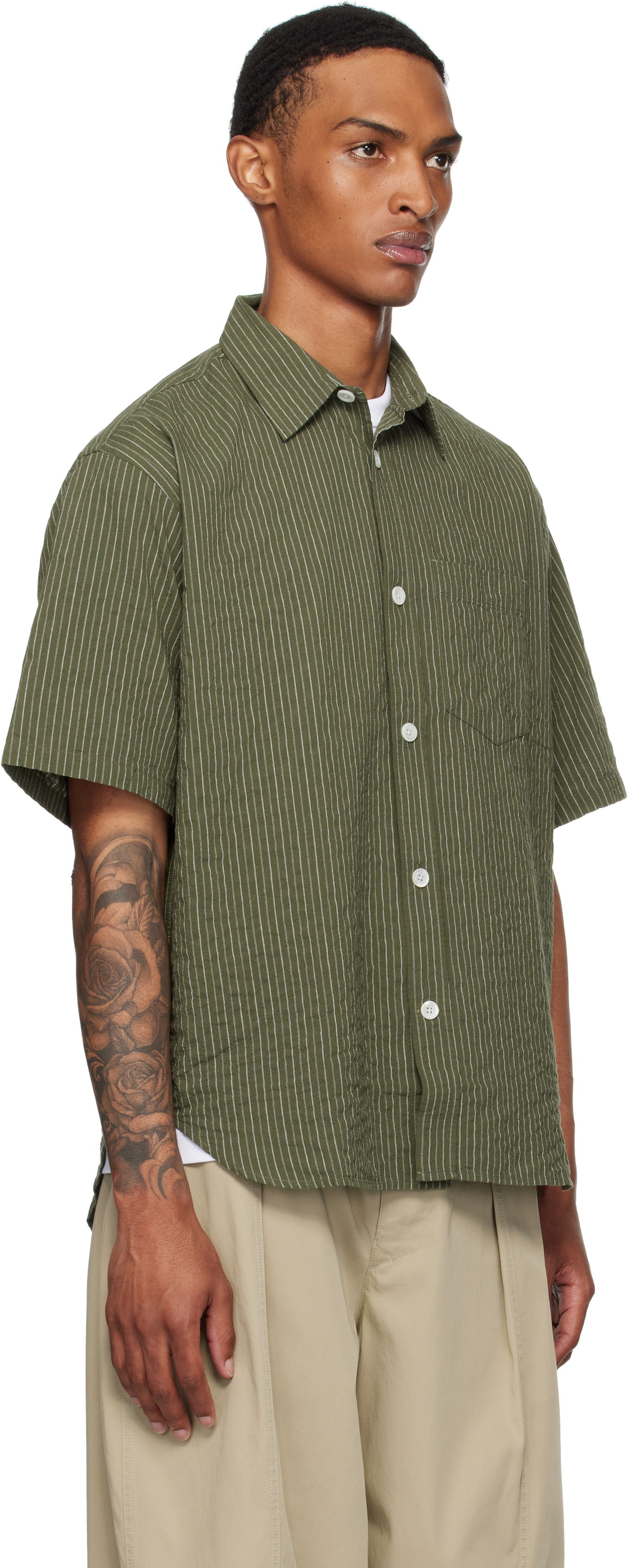 Skjorte NORSE PROJECTS Norse Projects Mo Oversized Stripe Short Sleeve Shirt Grøn | N40-0829, 1