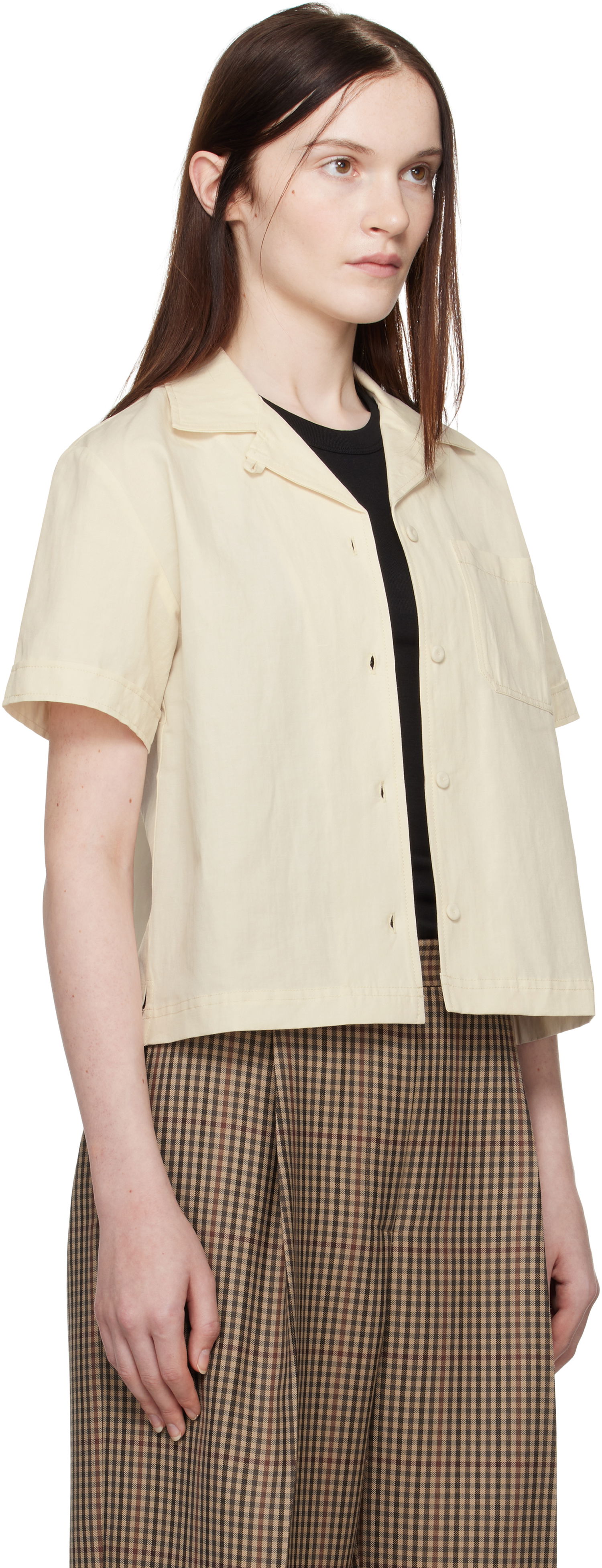 Skjorte A.P.C. A.P.C. Maeva Cropped Camp Collar Shirt Beige | COHEJ-F12583, 1
