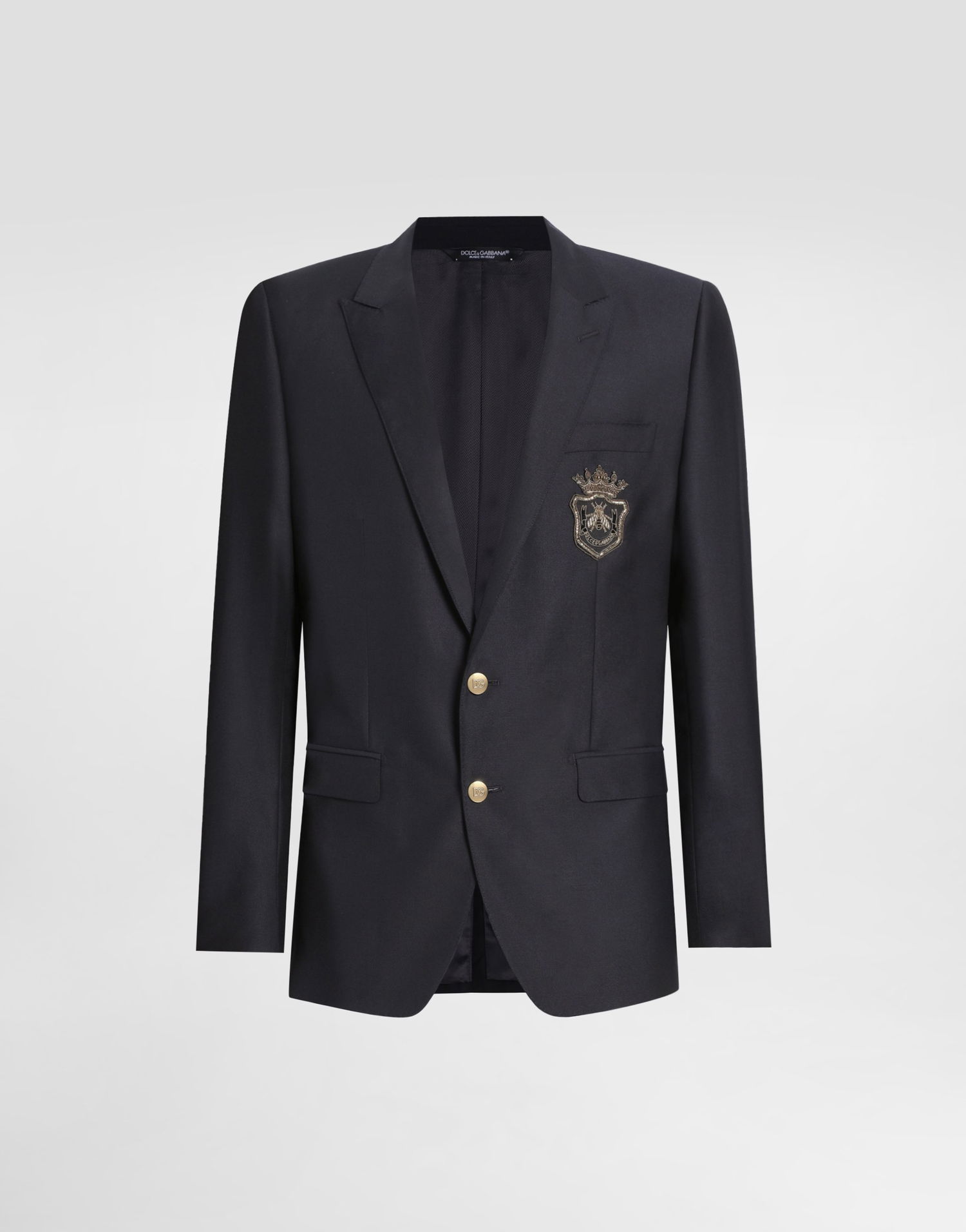 Jakke Dolce & Gabbana Single-Breasted Wool and Silk Jacket with Patch Sort | G2LK0ZFU3H1B0665, 0