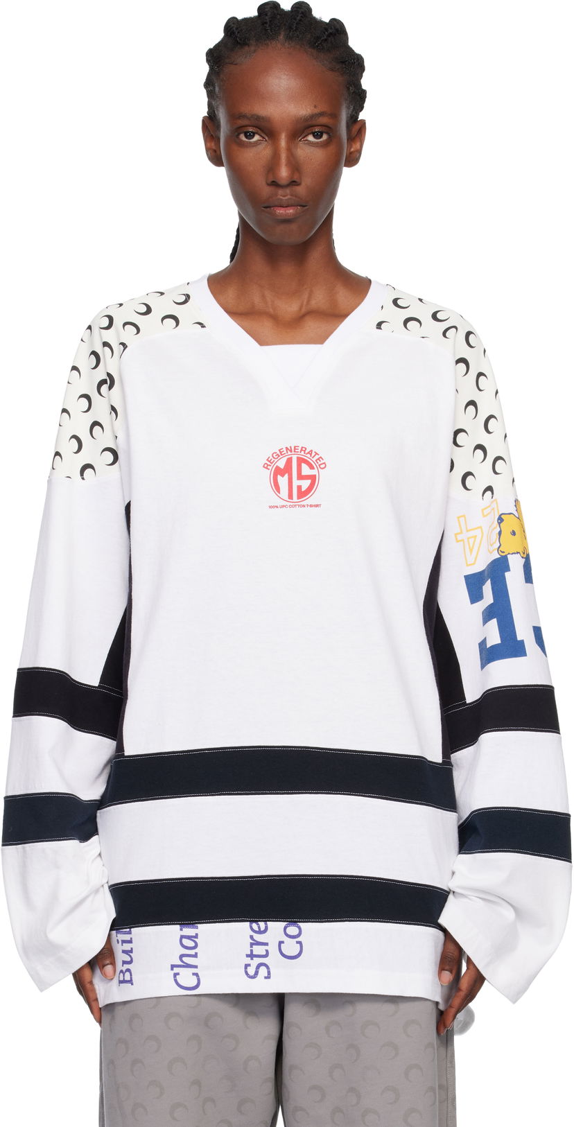 Jersey Marine Serre Regenerated Graphic Cotton Long Sleeve Hockey T-shirt Flerfarvet | MTT095AUJER0003