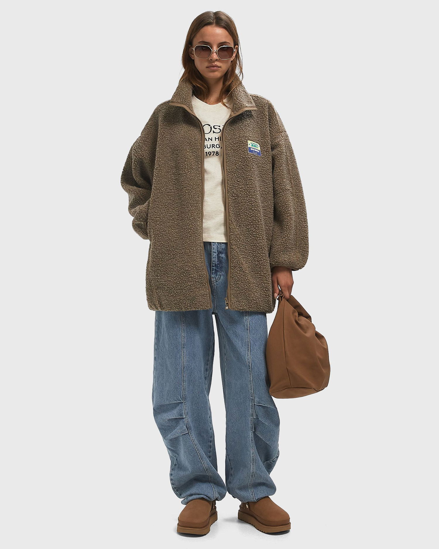 Jakke American Vintage Hoktown Fleece Zip-Up Jacket Brun | HOK17AH25-MUSCADE-CHINE, 1