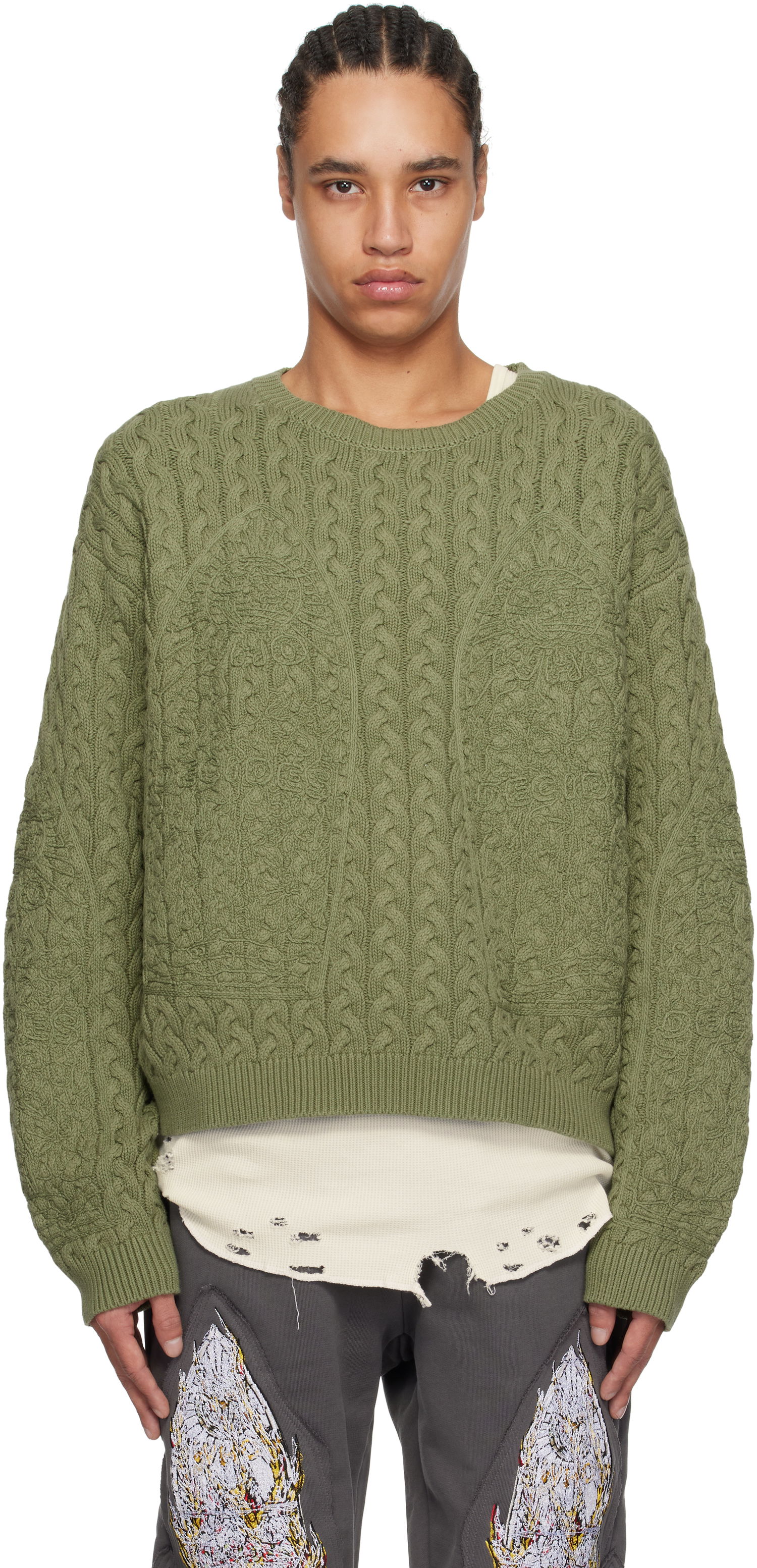 Sweater Who Decides War Who Decides War Cable Knit Sweater Grøn | 1110300011SS25, 0