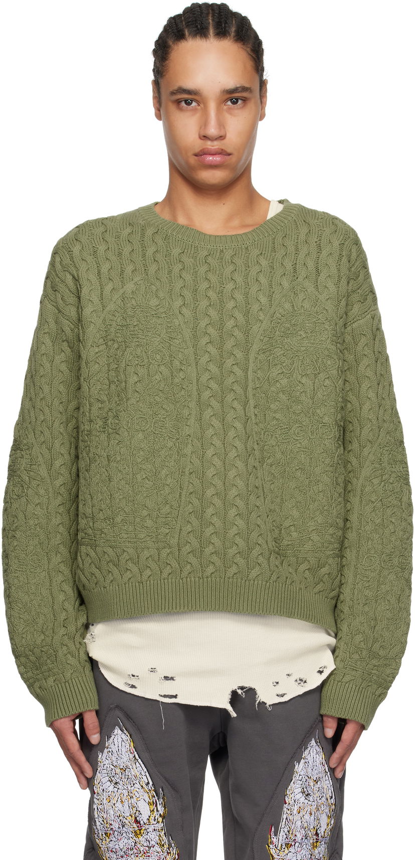 Sweater Who Decides War Who Decides War Cable Knit Sweater Grøn | 1110300011SS25