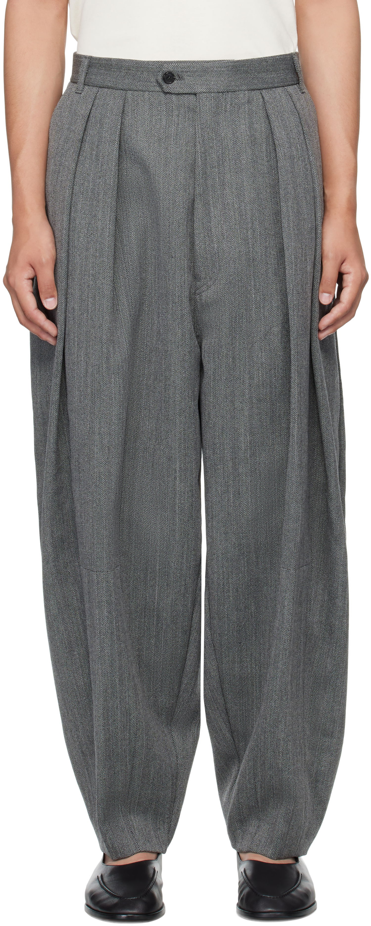 Bukser HED MAYNER Hed Mayner Pleated Wide-Leg Wool Trousers Grå | HMMB30042A-HB103, 0