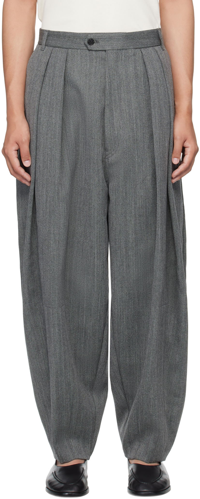 Bukser HED MAYNER Hed Mayner Pleated Wide-Leg Wool Trousers Grå | HMMB30042A-HB103