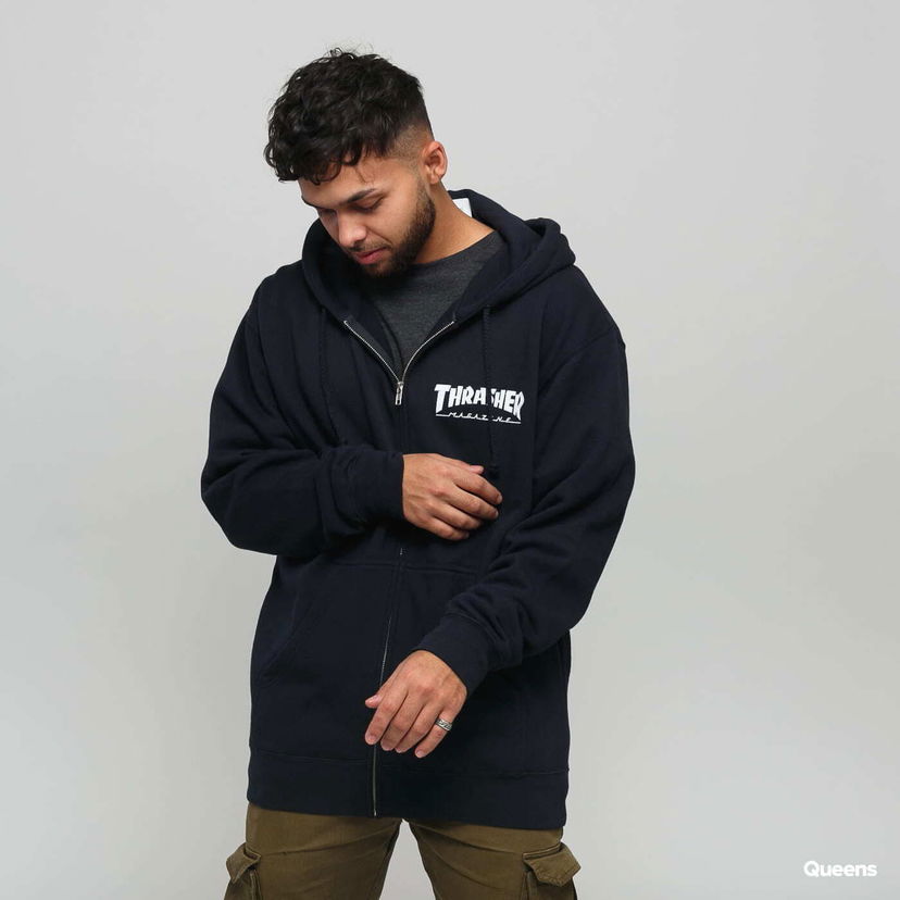 Sweatshirt Thrasher Thrasher Magazine Logo Zip Hoodie Mørkeblå | 113109