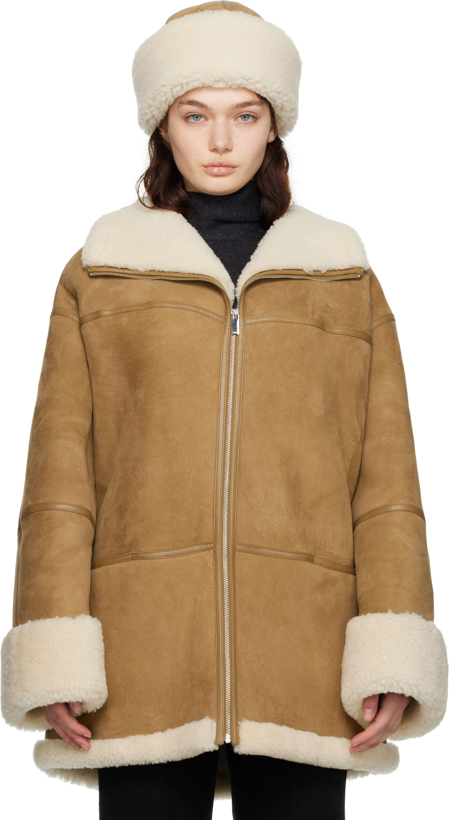 Puffer jakke TOTEME TOTEME Signature Shearling Jacket Brun | 251-WRO876-LE0107, 0