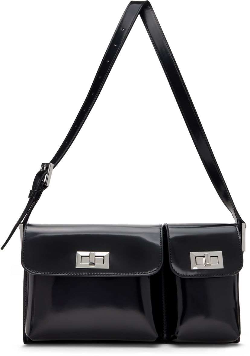 Skuldertaske BY FAR Semi Patent Leather Shoulder Bag Sort | 20SSBLYSBLWMED