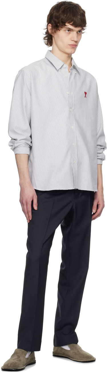 Skjorte AMI AMI Cotton Striped Button-Down Ami de Coeur Shirt Hvid | USH063.CO0087, 3