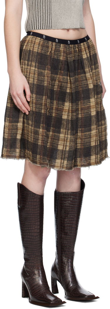 Nederdel R13 Reversible Plaid Midi Kilt Skirt Brun | R13WR468-R582B, 1