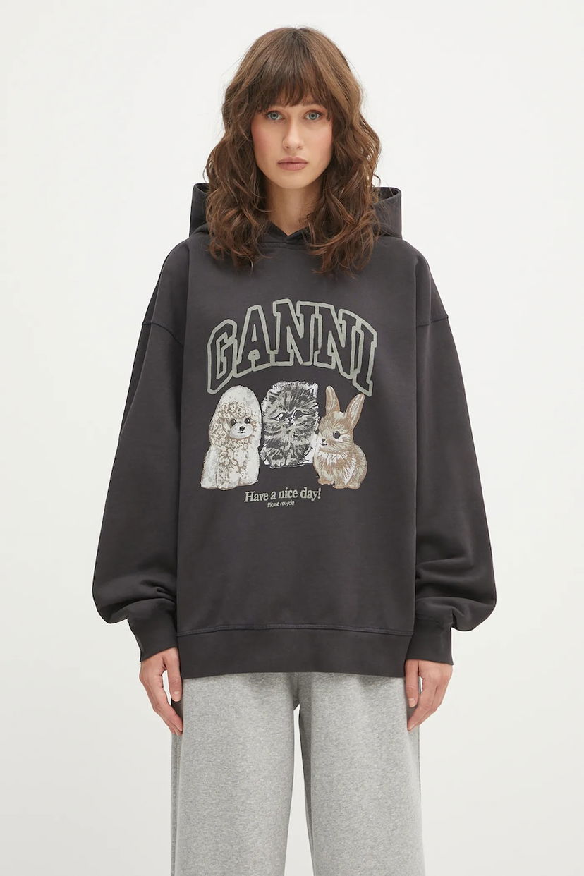 Sweatshirt GANNI GANNI Isoli Oversize Animals Hoodie Sort | T4270
