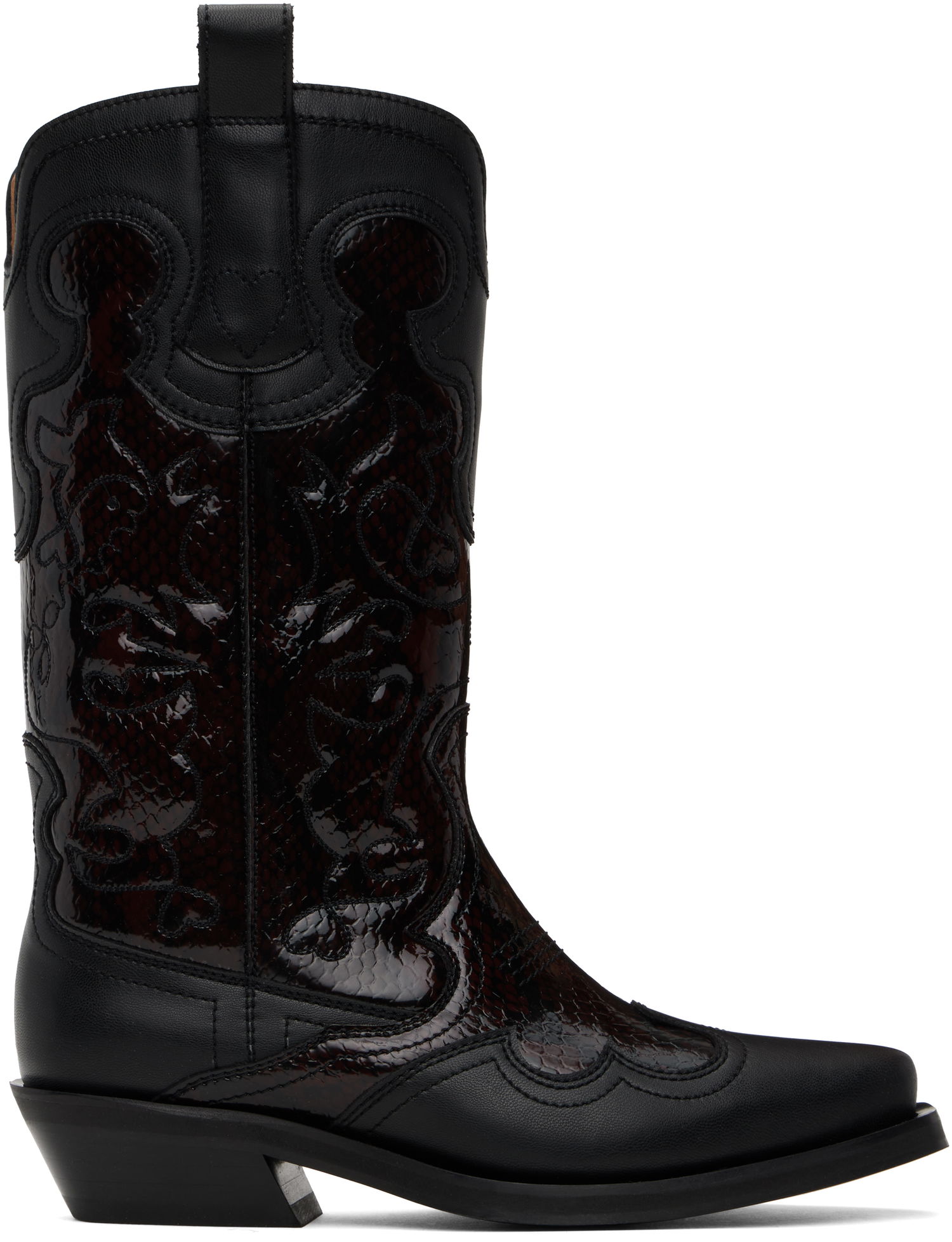 Tøj GANNI GANNI Mid Shaft Embroidered Western Boots Sort | S2857, 0