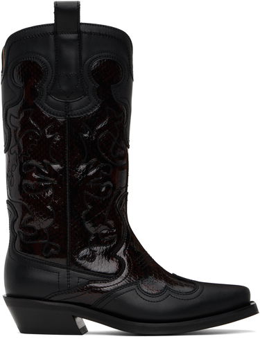 Tøj GANNI GANNI Mid Shaft Embroidered Western Boots Sort | S2857, 0