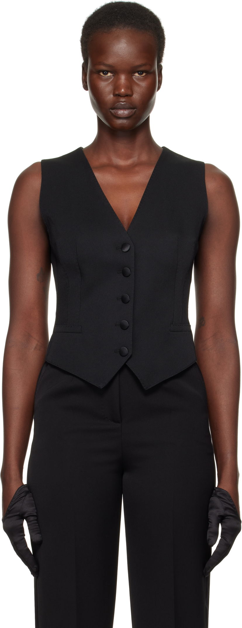Vest Dolce & Gabbana Gabardine Wool Vest Sort | F791MT FU28J