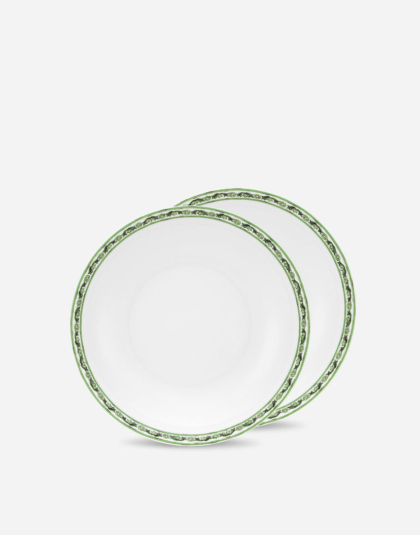 Home decor Dolce & Gabbana Set of 2 Porcelain Soup Plates With Green Floral Print Grøn | TC0S05TCALIUV028