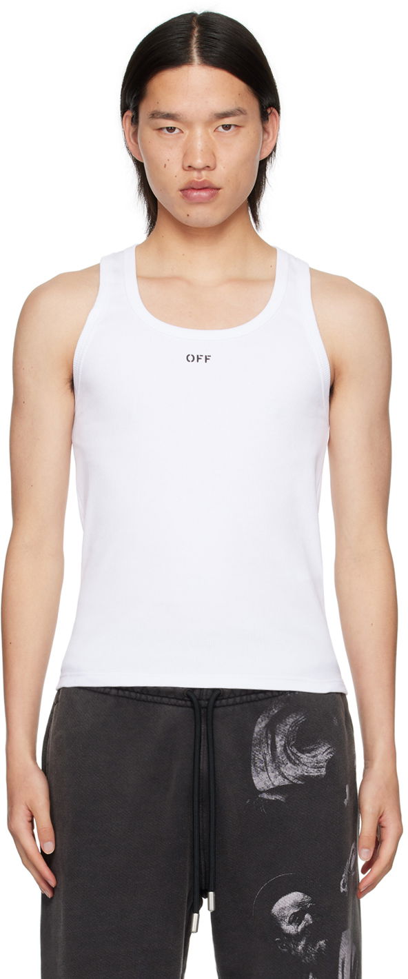 Tanktop Off-White White Off Stamp Rib Tank Top Hvid | OMUY006C99JER0010110