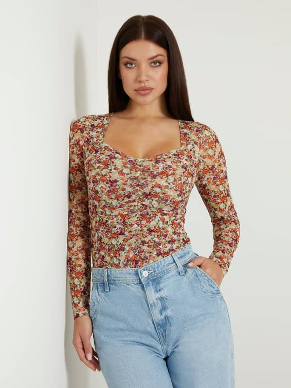 Crop top GUESS All Over Print Top Beige | W4GP24KBAH2, 0