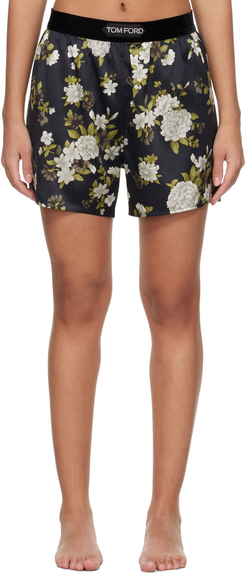Boksere Tom Ford Tom Ford Hendrix Floral Stretch Silk Satin Pyjama Shorts Sort | SH0021-FAP224