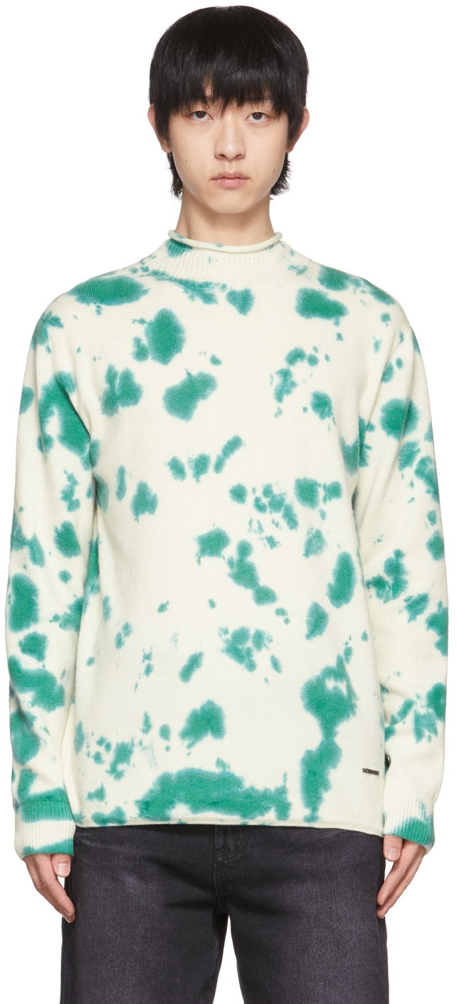 Sweater We11done Tie-Dye Mock Neck Sweater Grøn | WD-KT1-22-604-U-GR