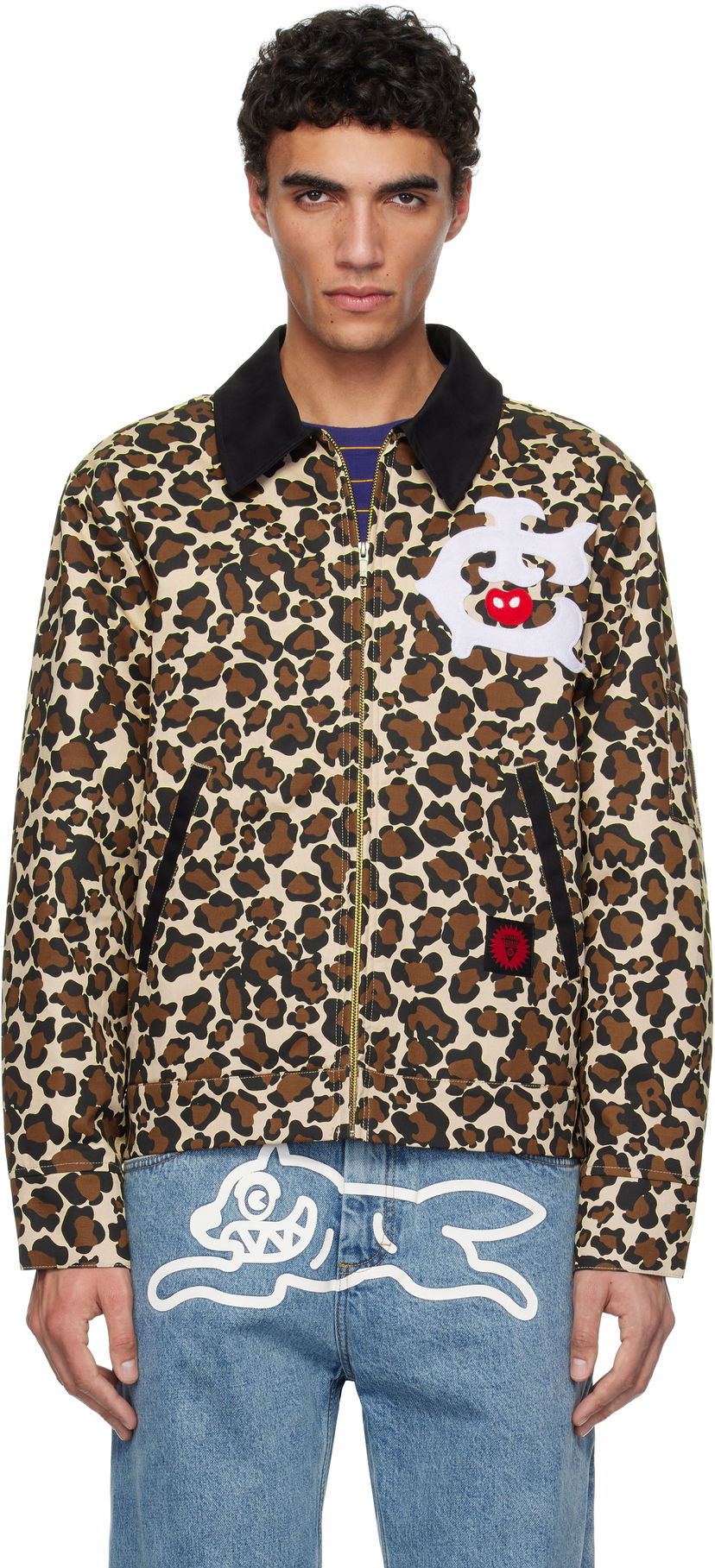 Jakke BBC IceCream ICECREAM Work Jacket with Leopard Print and Graphic Appliqué Beige | IC25174
