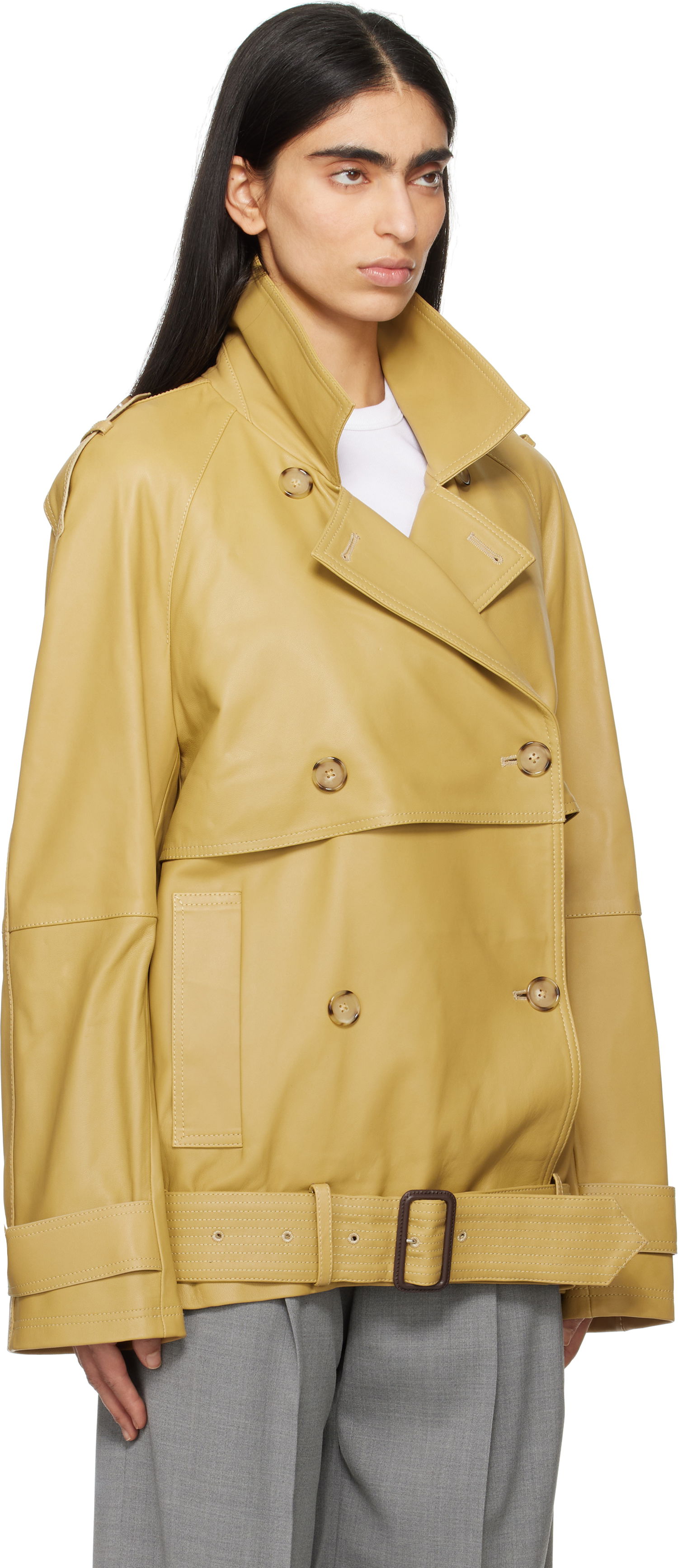 Trenchcoat TOTEME TOTEME Short Trench Leather Jacket Gul | 252-WRO0185-LE0127, 1