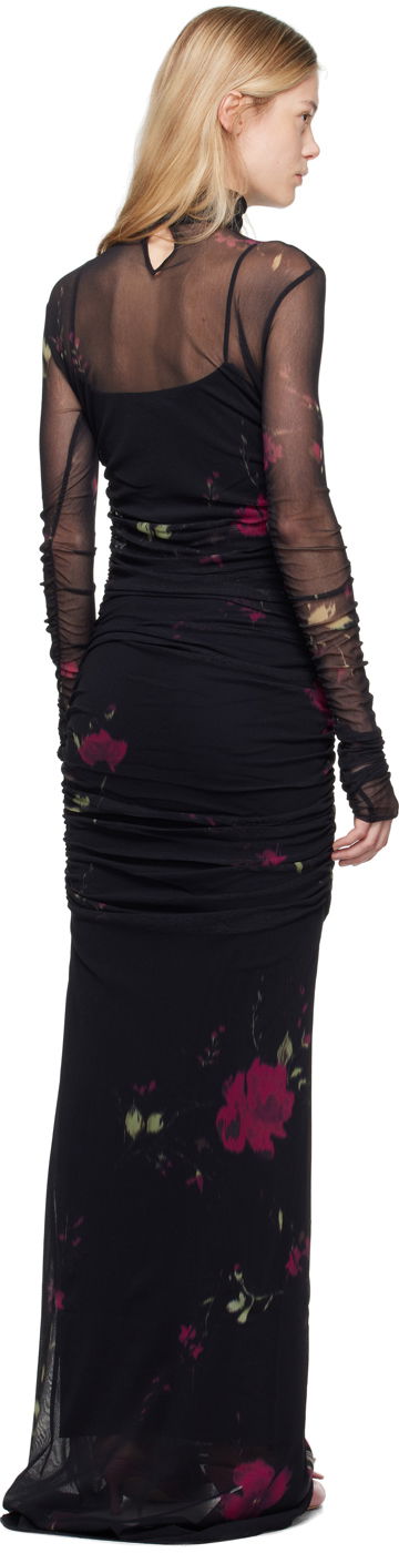 Kjole Blumarine Rose Print Sheer Maxi Dress Sort | A422A531A, 2