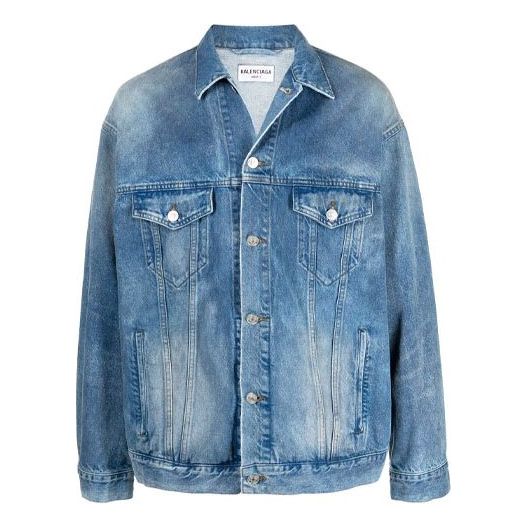 Jakke Balenciaga Sprayed Denim Jacket Large Fit Blå | 678354TCW030406