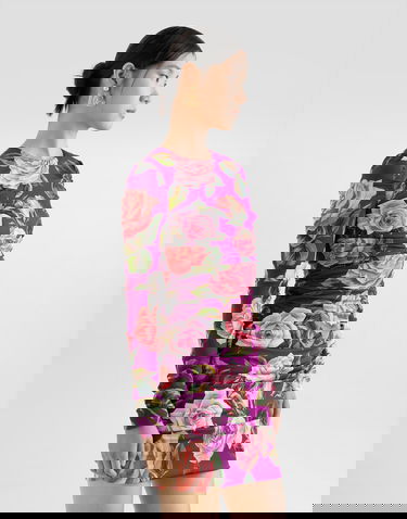 Kjole Dolce & Gabbana Dolce & Gabbana Charmeuse Rose Print Sheath Mini Dress with Draping Lilla | F6TLTTFSA7AHP5IG, 3