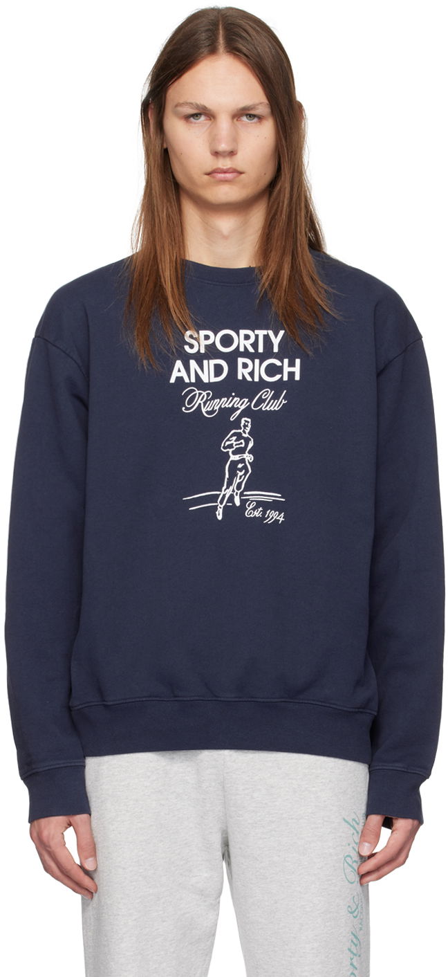 T-shirt Sporty & Rich Navy Running Man Sweatshirt Mørkeblå | WS067S409RN, 0