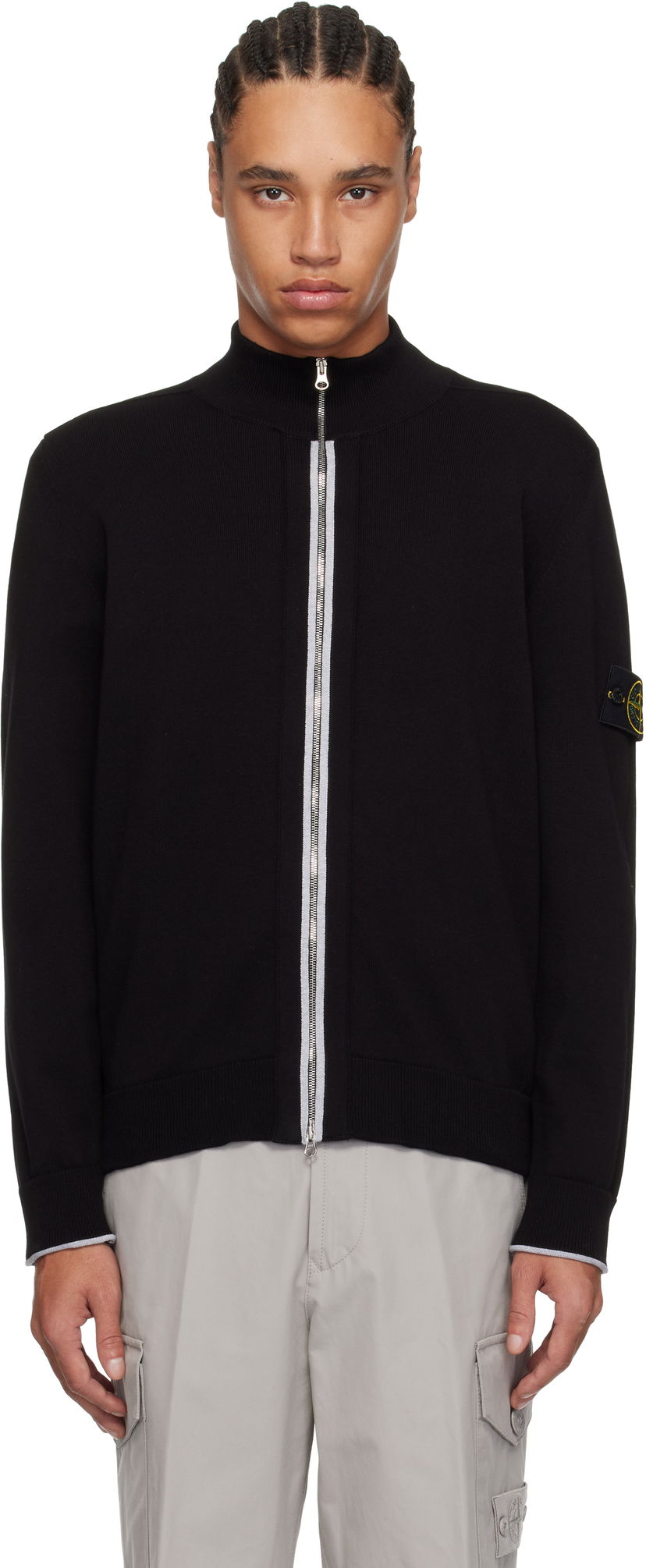 Sweater Stone Island Stone Island Organic Cotton Zip Cardigan Sort | K1S15 5100018 S00B1