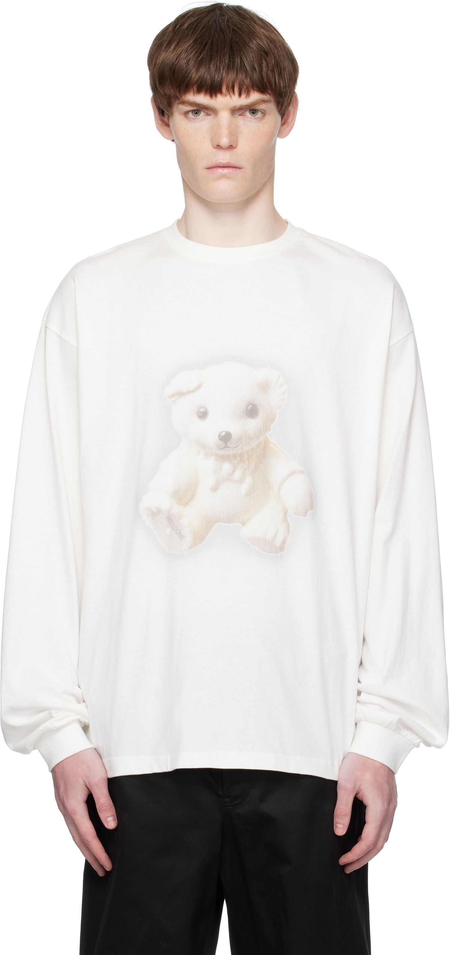 T-shirt We11done We11done Glow Teddy Graphic Long Sleeve Tee Hvid | WD-TT2-25-775-U-WH, 0