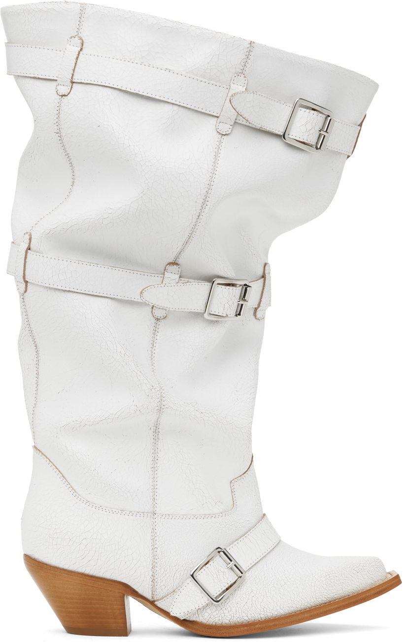 Tøj R13 R13 Buckled Slouch Cowboy Boots Hvid | R13WS114-S209A