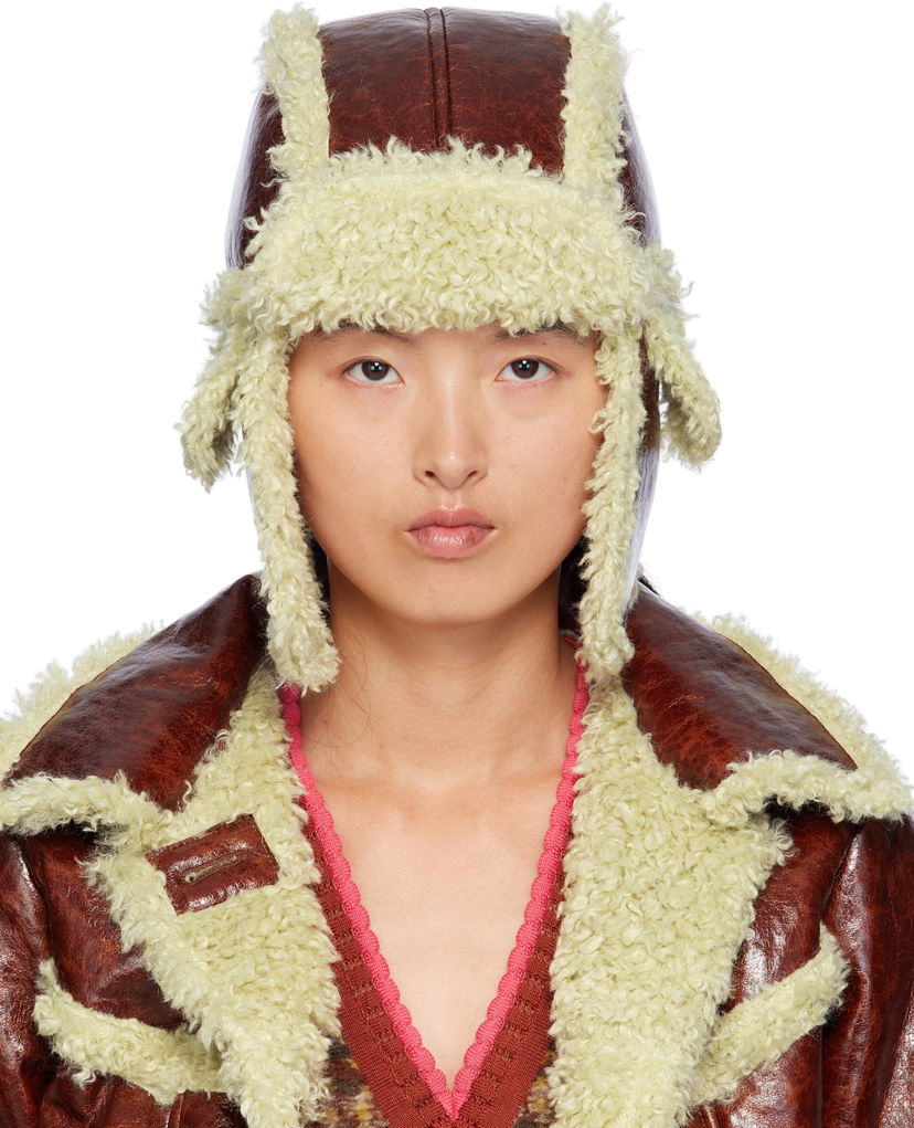 Jakke Anna Sui Anna Sui Curly Aviator Faux-Leather Hat Brun | 824A90