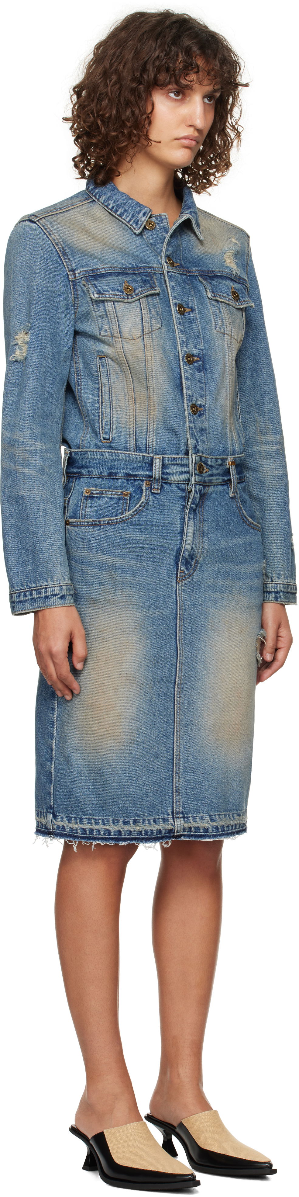 Kjole We11done We11done Washed Denim Midi Dress Blå | WD-DO3-24-304-W-BL, 1