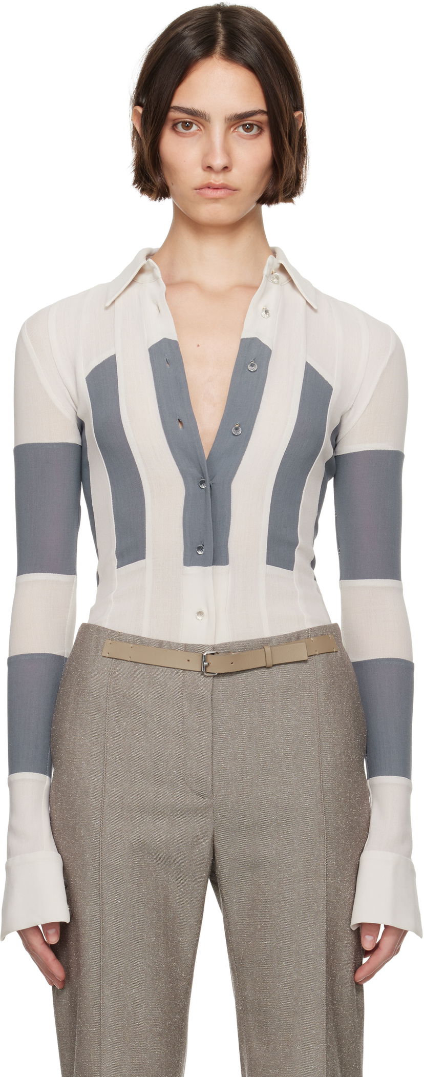 Skjorte Tory Burch Tory Burch Wool Button Down Shirt Grå | 173622-034
