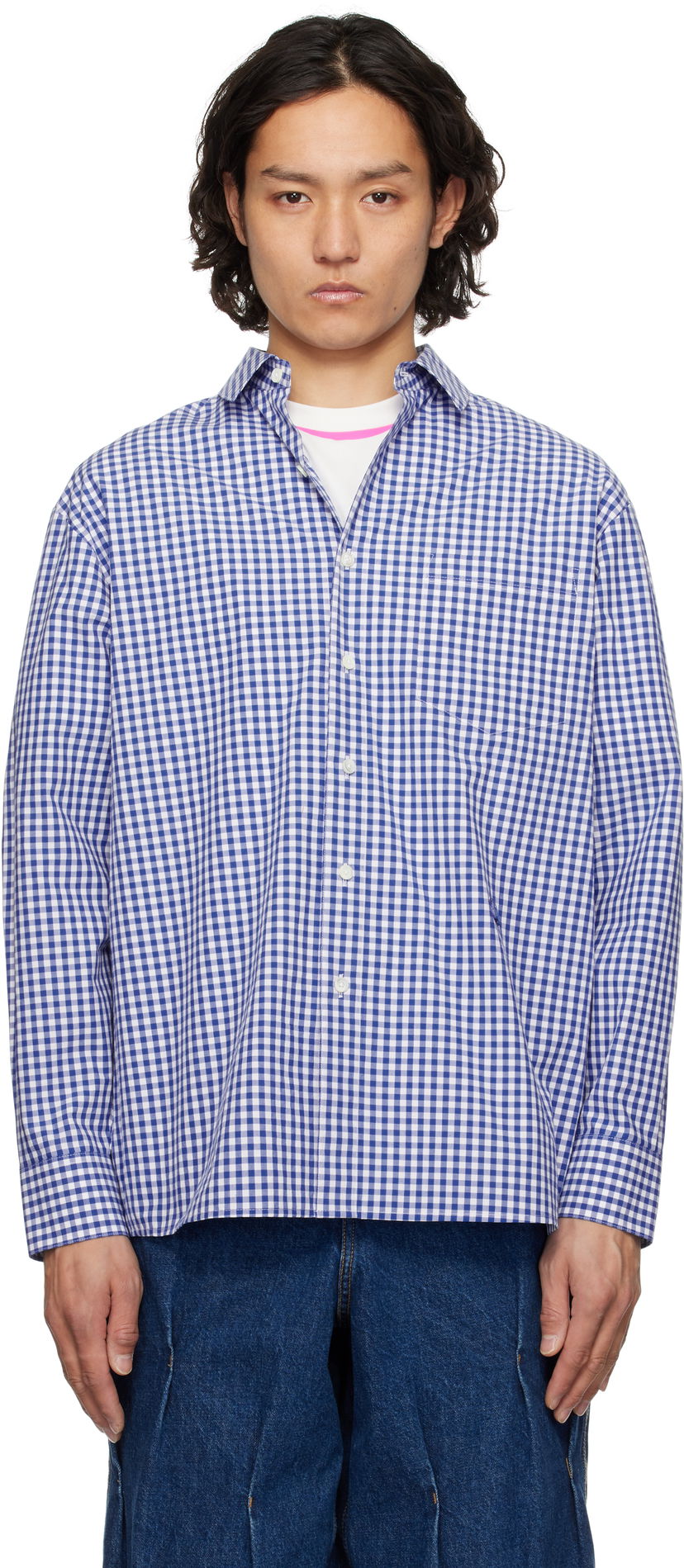 Skjorte ADER ERROR ADER error Sig; TRS Tag 03 Gingham Shirt Blå | BO42FYSH0102BL