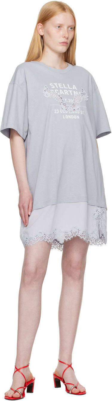 Kjole Stella McCartney Stella McCartney Lace-Insert Graphic T-Shirt Minidress Grå | 6J04063SPZ99, 3