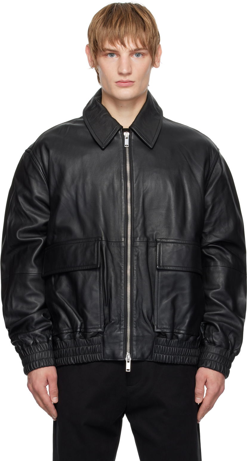 Bomberjakke Studio Nicholson Studio Nicholson Piston Leather Jacket Sort | PISTON SNM - 1115